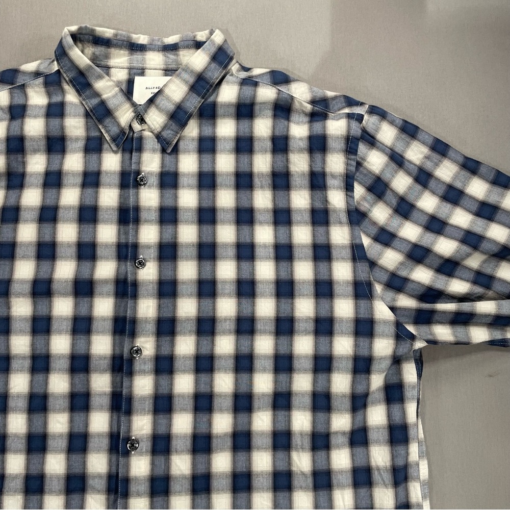 Billy Reid Standard Fit Plaid Checkered Button Down Shirt; Green/Cream - Men XXL - Picture 6 of 16